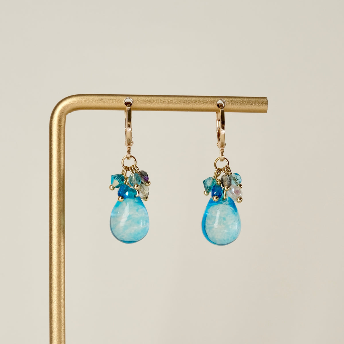 Blue Czech glass teardrop earrings