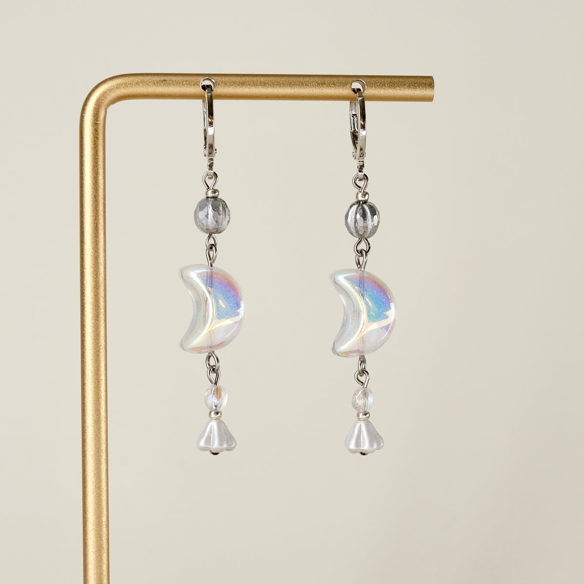 Iridescent moon earrings