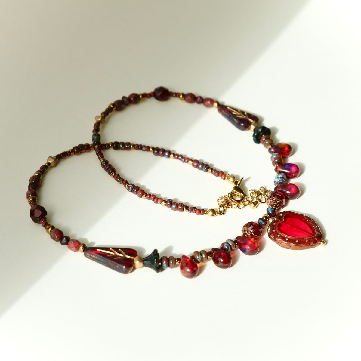Blood-red Czech glass heart necklace - Carmilla’s Heart