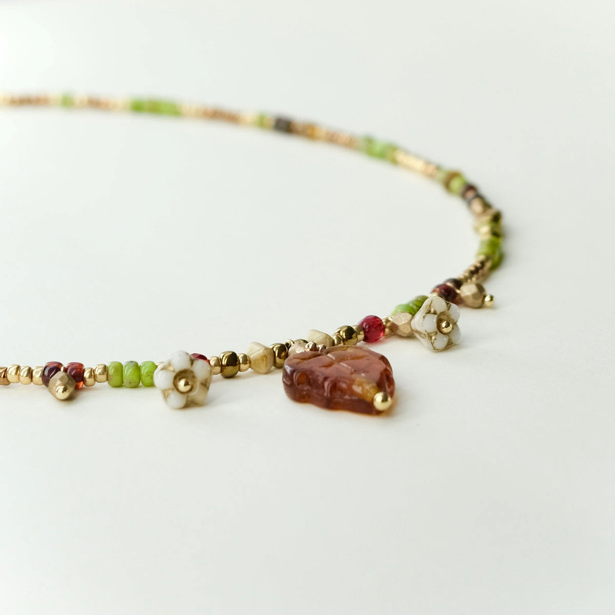 Orange leaf Czech glass necklace