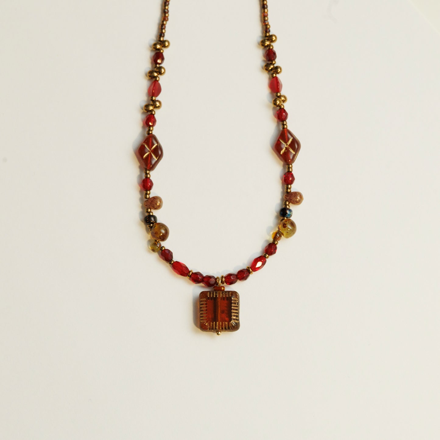 Handmade Ember Czech Beaded Necklace