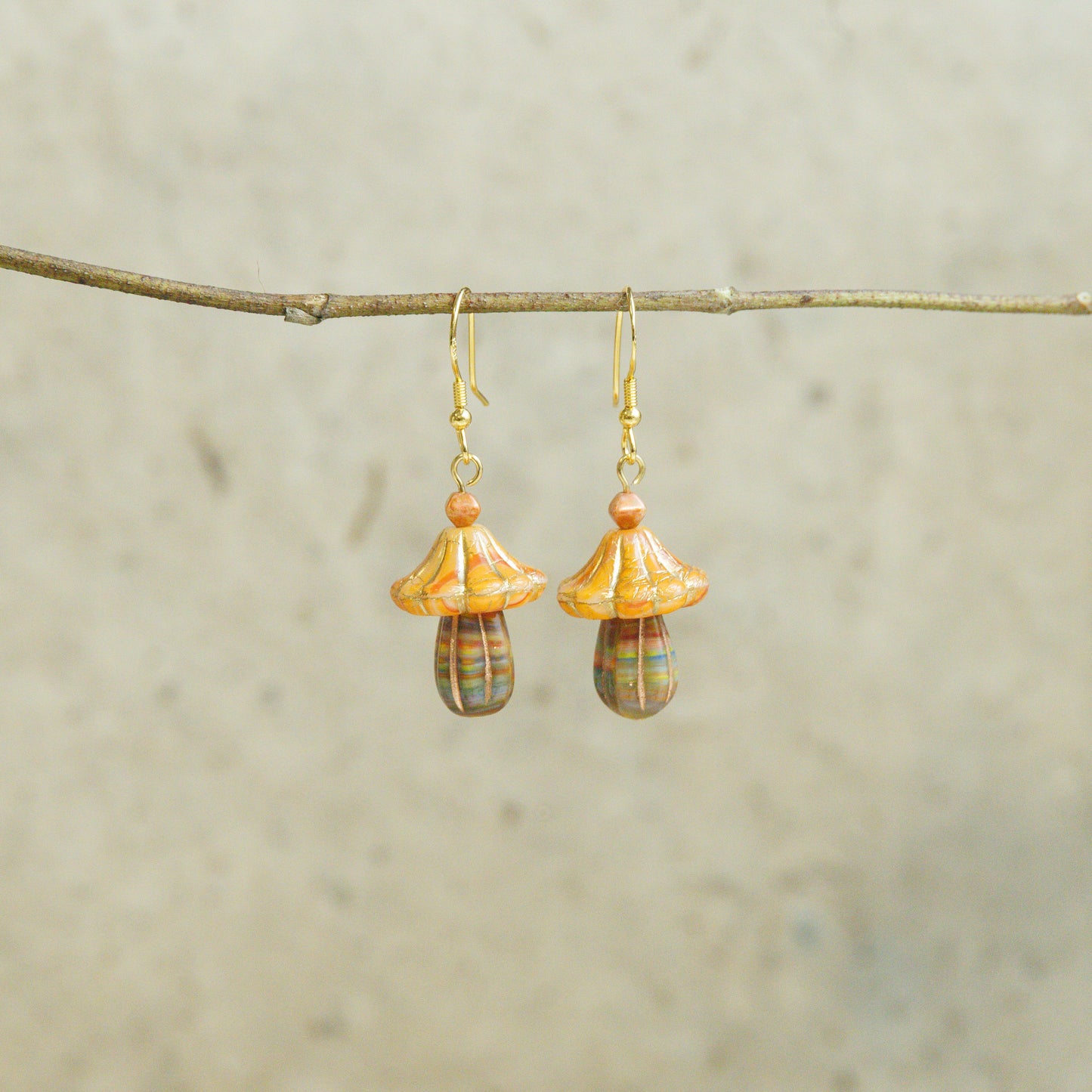 Handmade Mushroom Czech Glass Bead Earrings