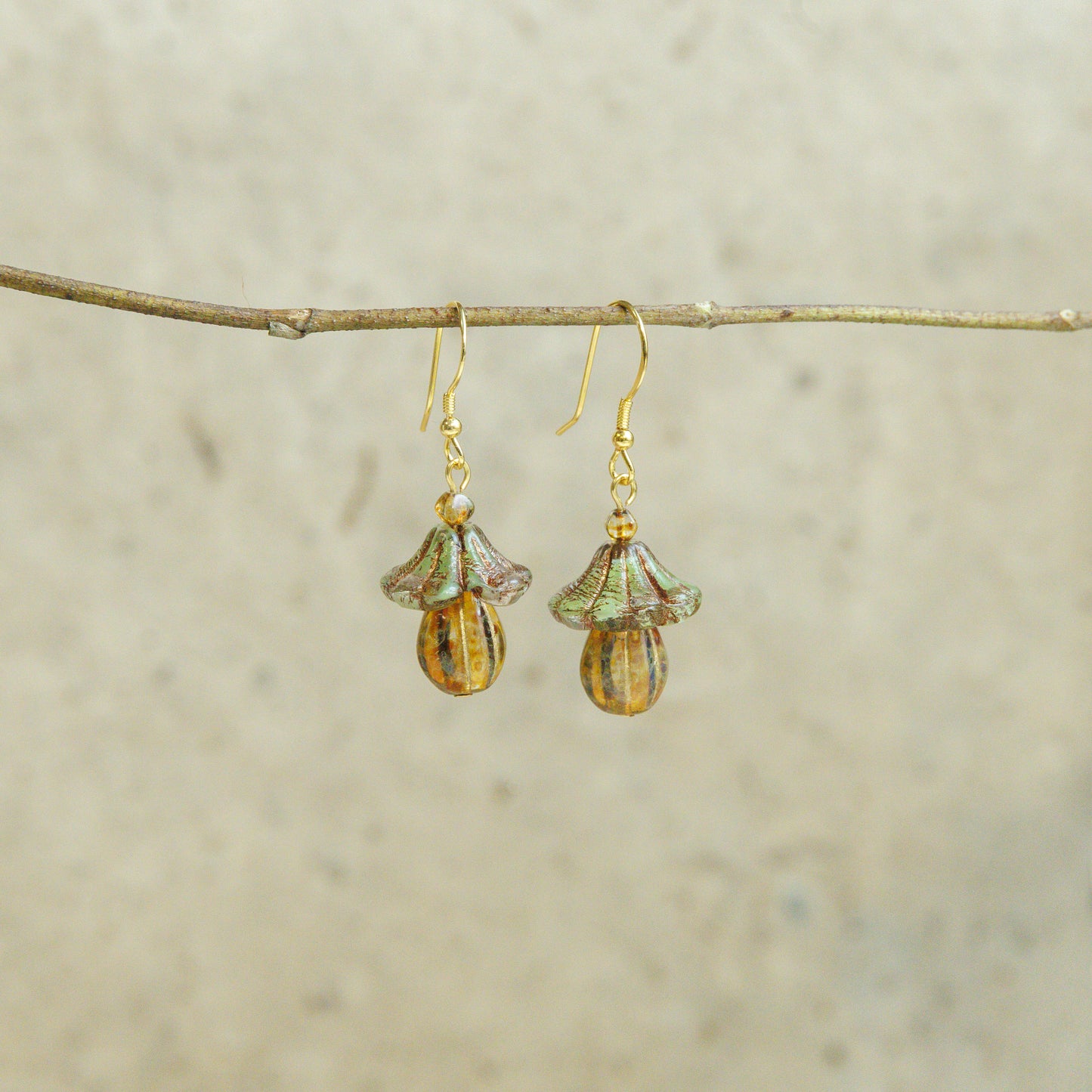 Handmade Mushroom Czech Glass Bead Earrings