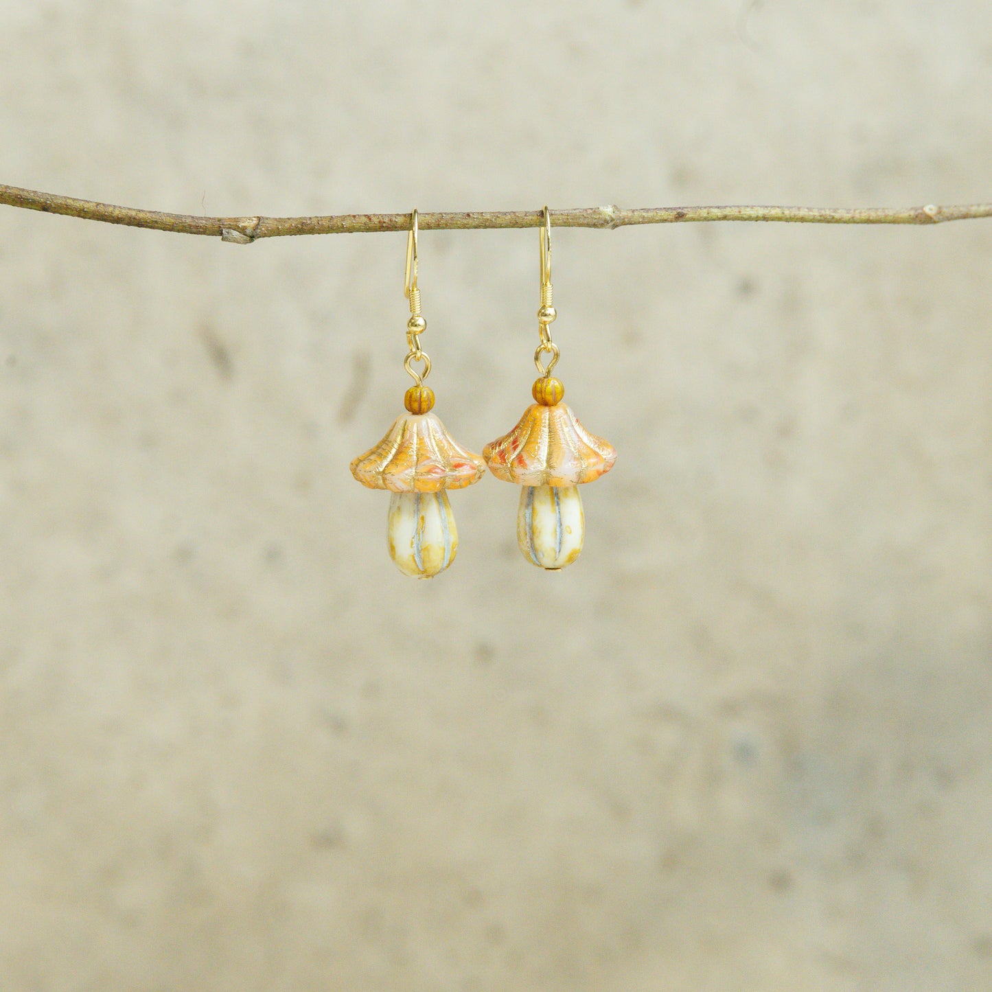 Handmade Mushroom Czech Glass Bead Earrings