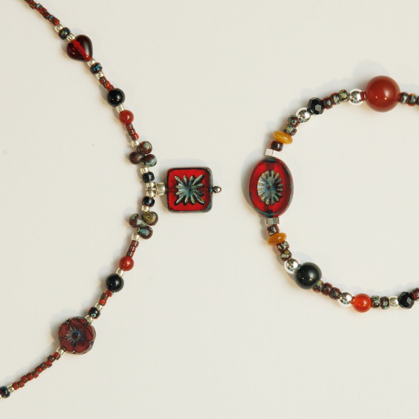 Handmade Crimson Czech Glass Beaded Bracelet