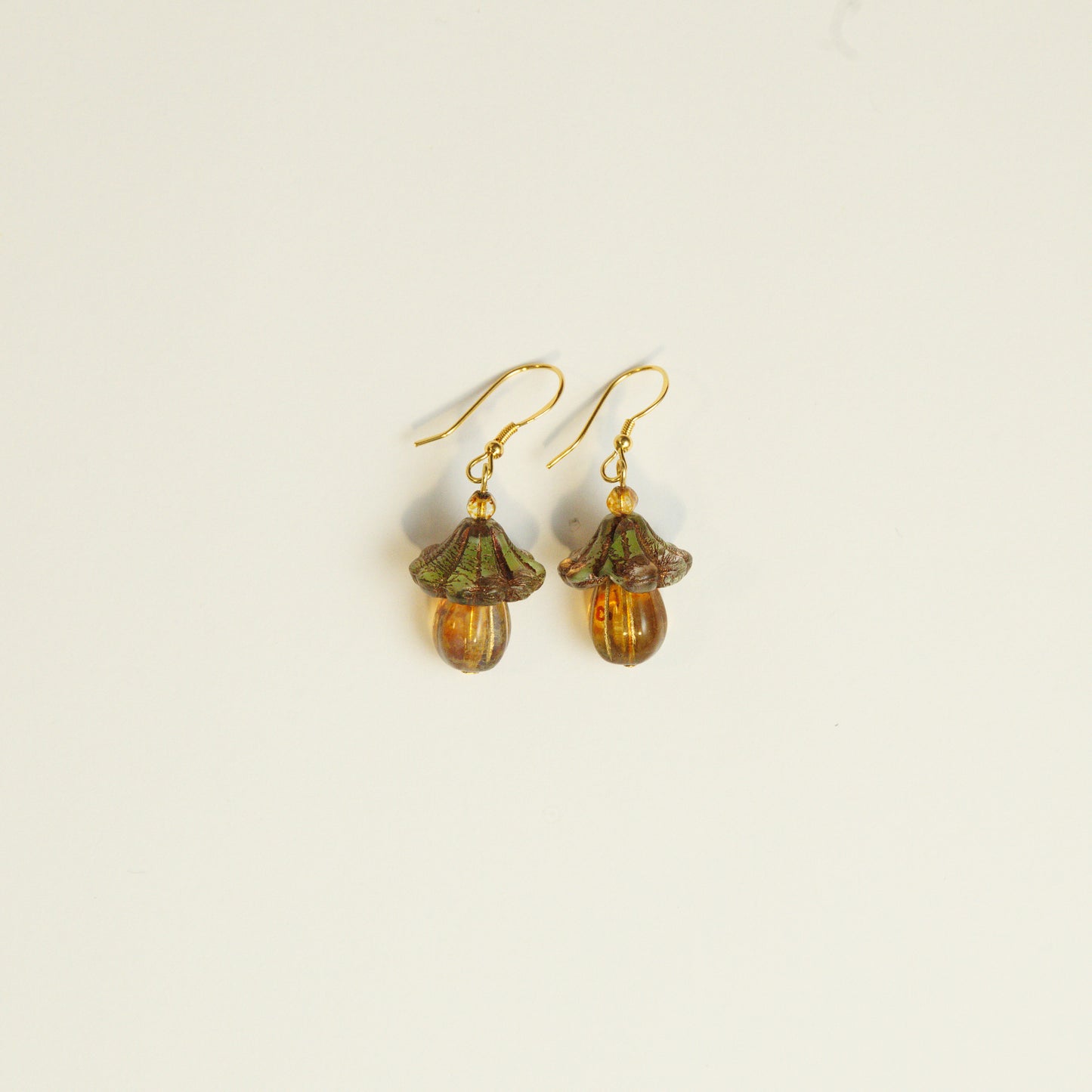 Handmade Mushroom Czech Glass Bead Earrings