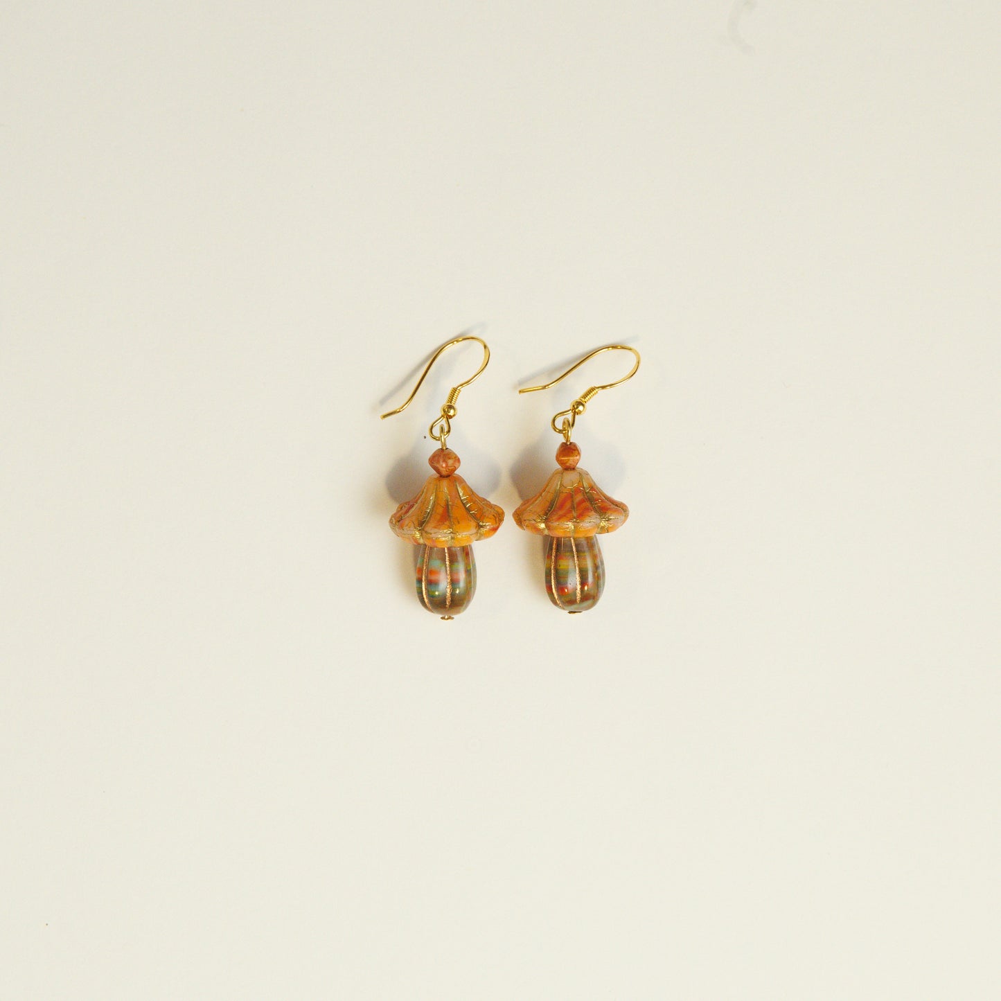 Handmade Mushroom Czech Glass Bead Earrings