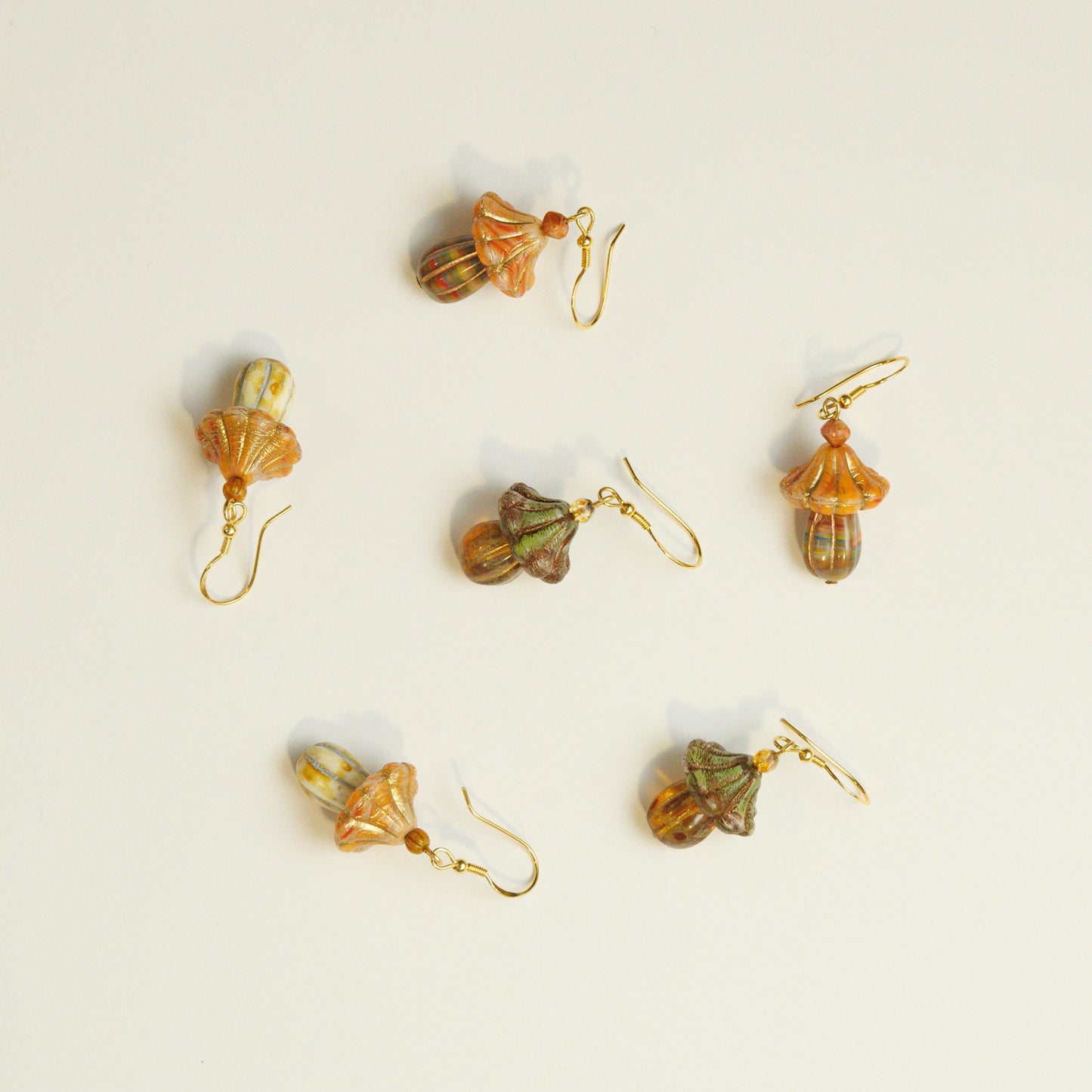 Handmade Mushroom Czech Glass Bead Earrings