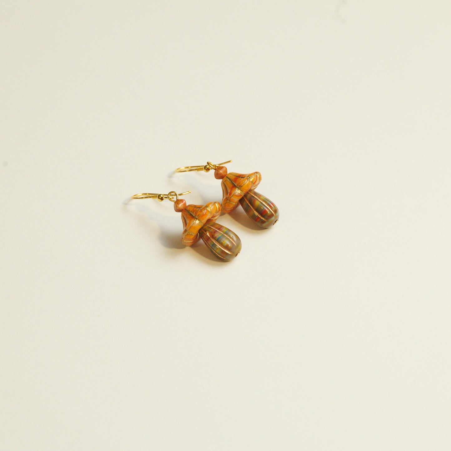 Handmade Mushroom Czech Glass Bead Earrings