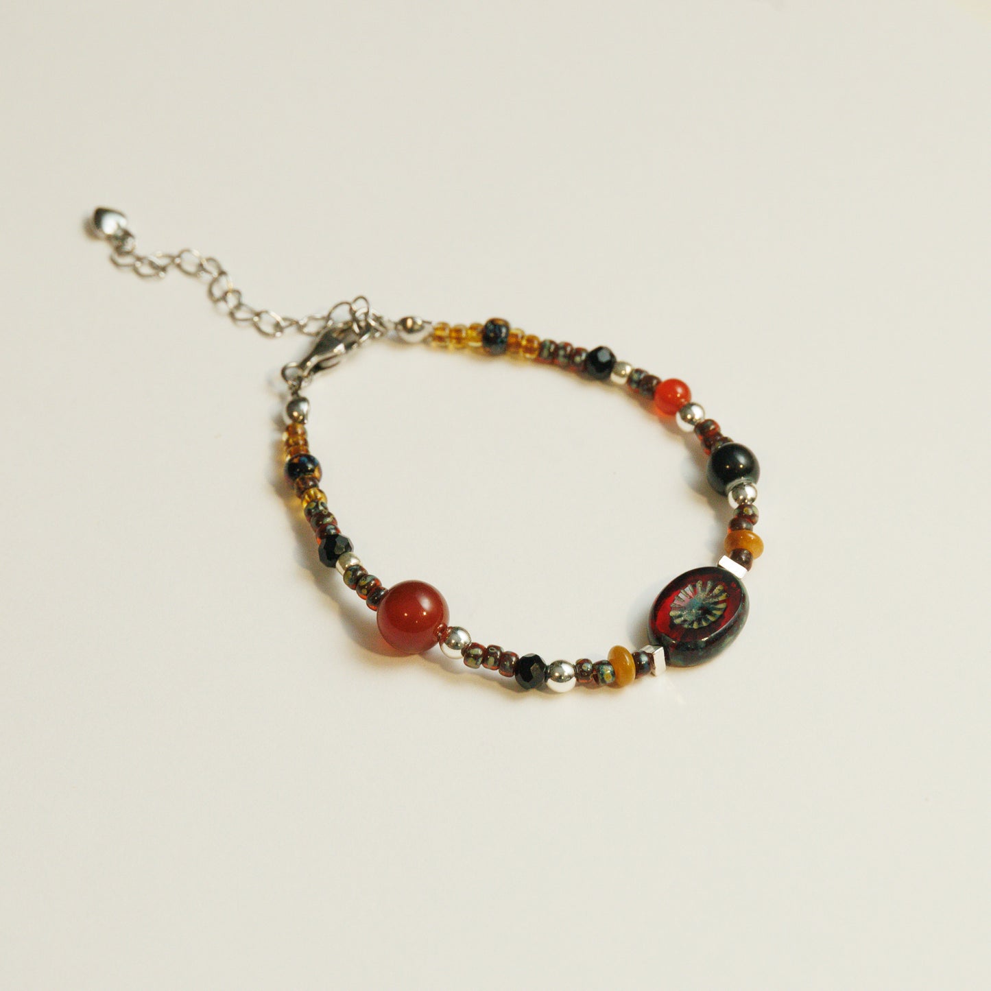 Handmade Crimson Czech Glass Beaded Bracelet
