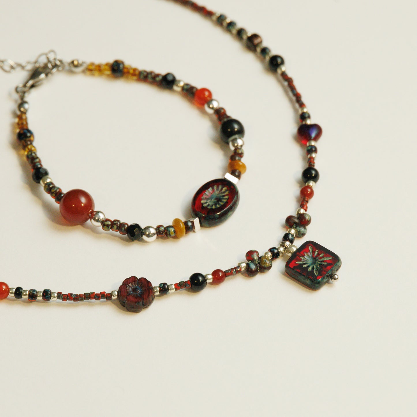 Handmade Crimson Czech Glass Beaded Bracelet