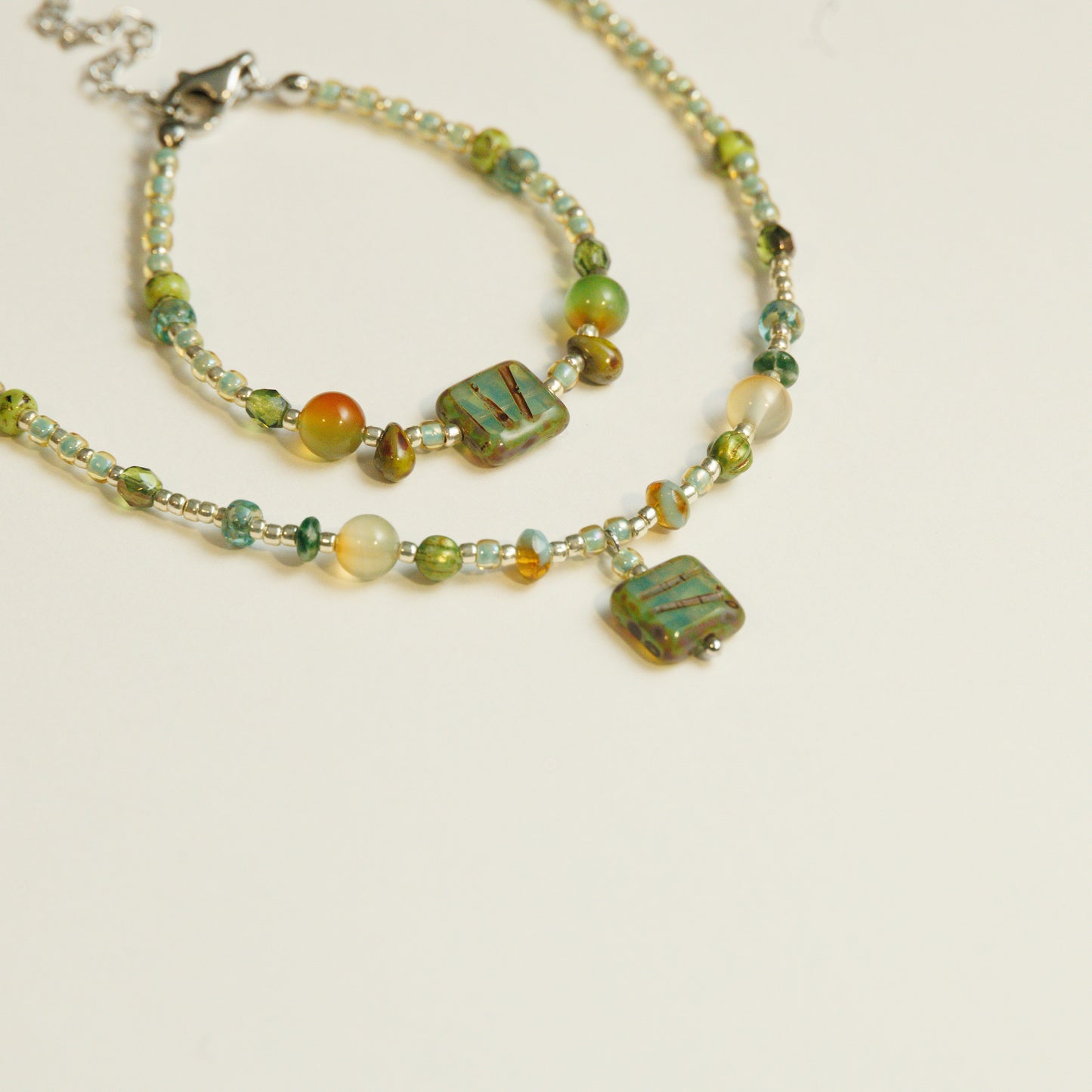 Handmade Verdant Czech Glass Beaded Bracelet