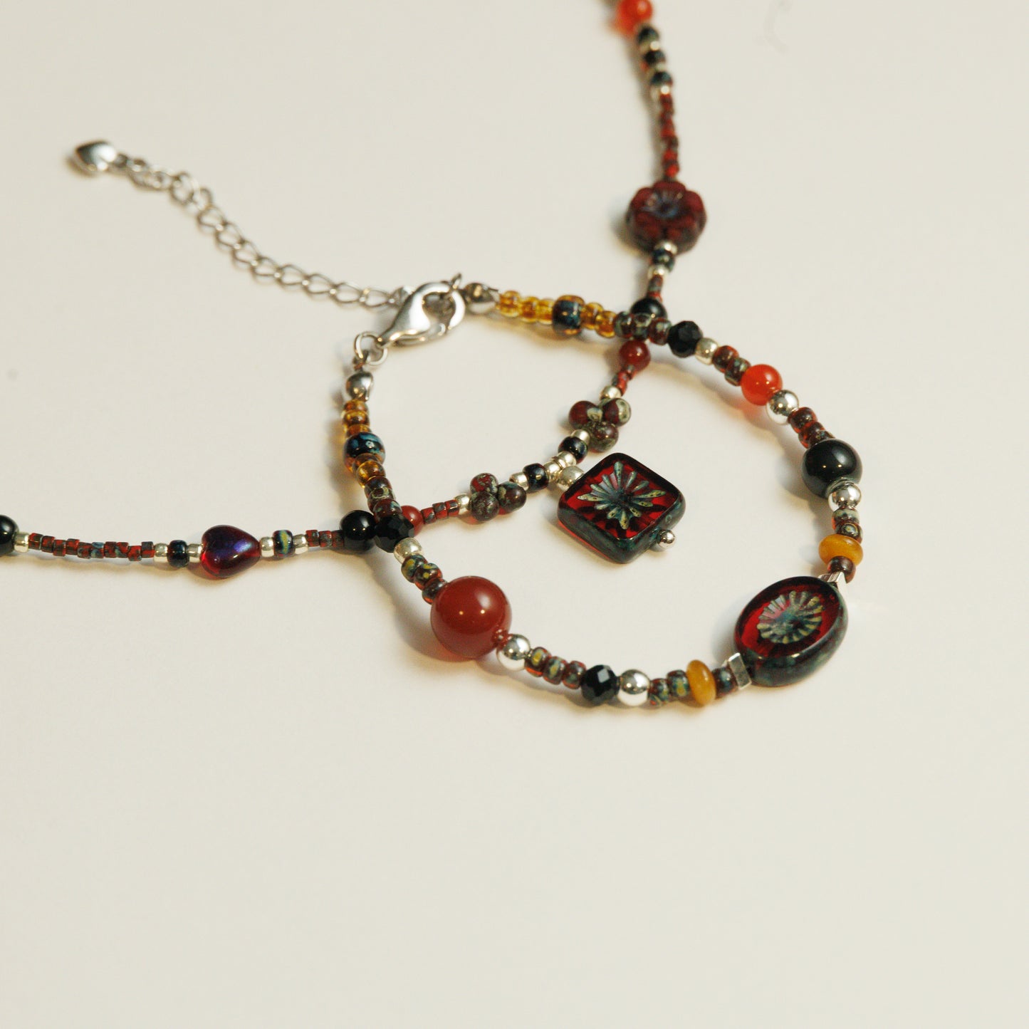 Handmade Crimson Czech Glass Beaded Bracelet