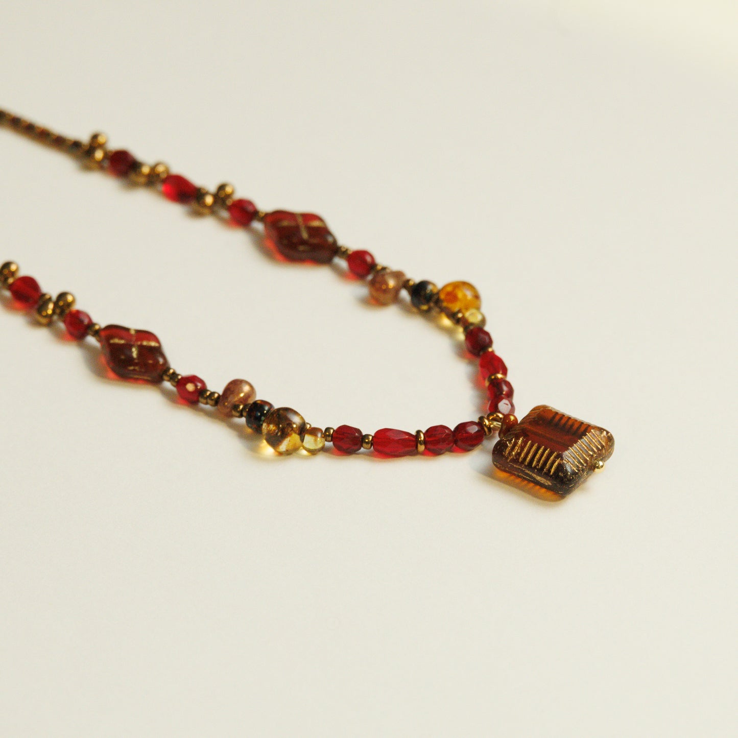 Handmade Ember Czech Beaded Necklace