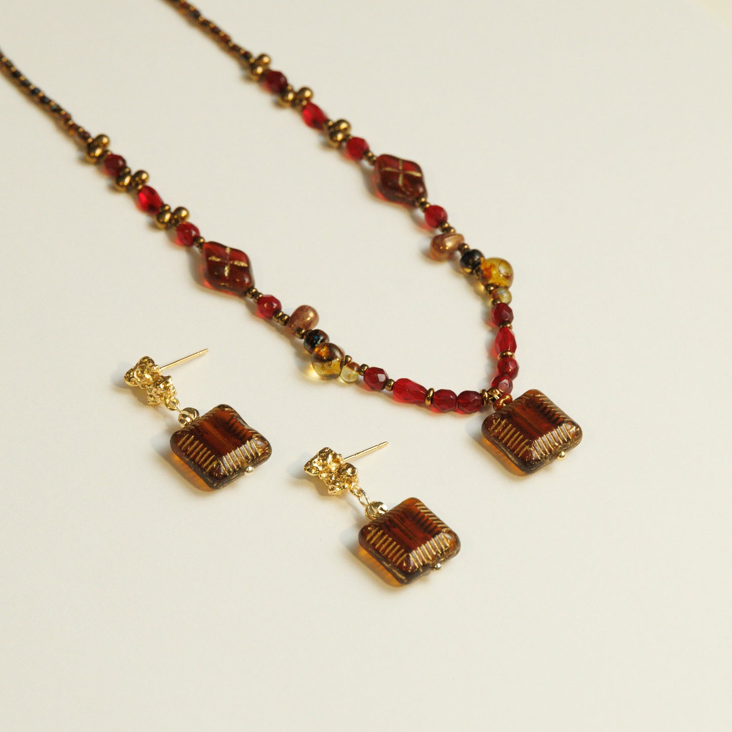 Handmade Ember Czech Beaded Necklace