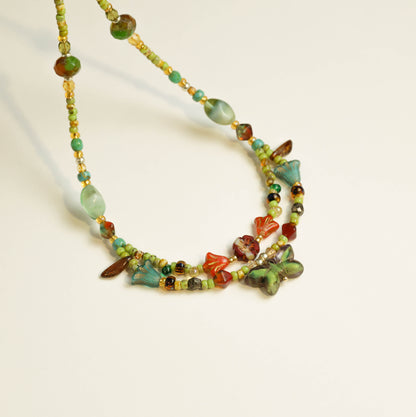 Handmade Green Butterfly Czech Glass Beaded Necklace