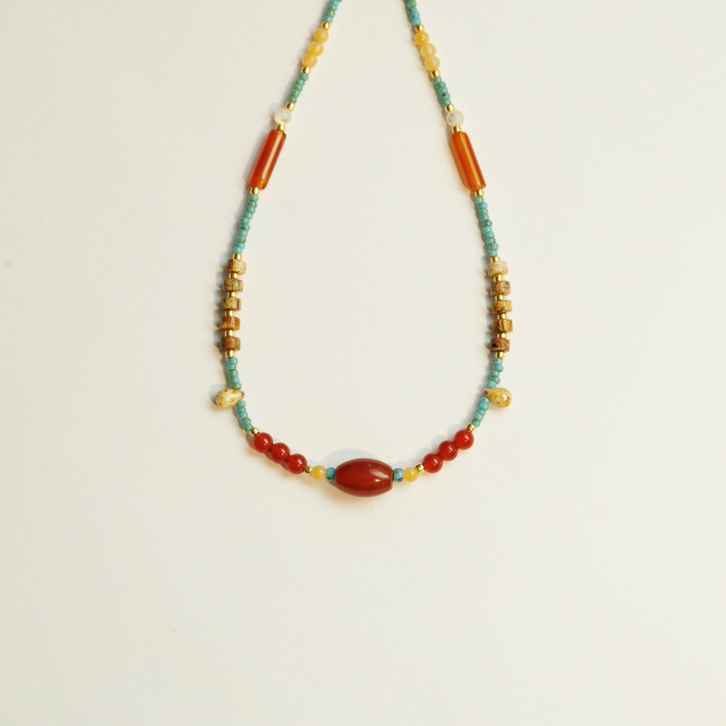 Handmade Red Agate Yellow Jade Necklace