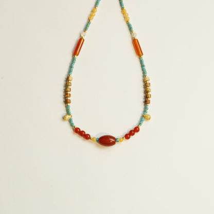 Handmade Red Agate Yellow Jade Necklace