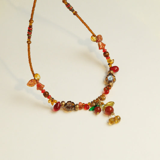 Handmade Cherry Czech Glass Beaded Necklace