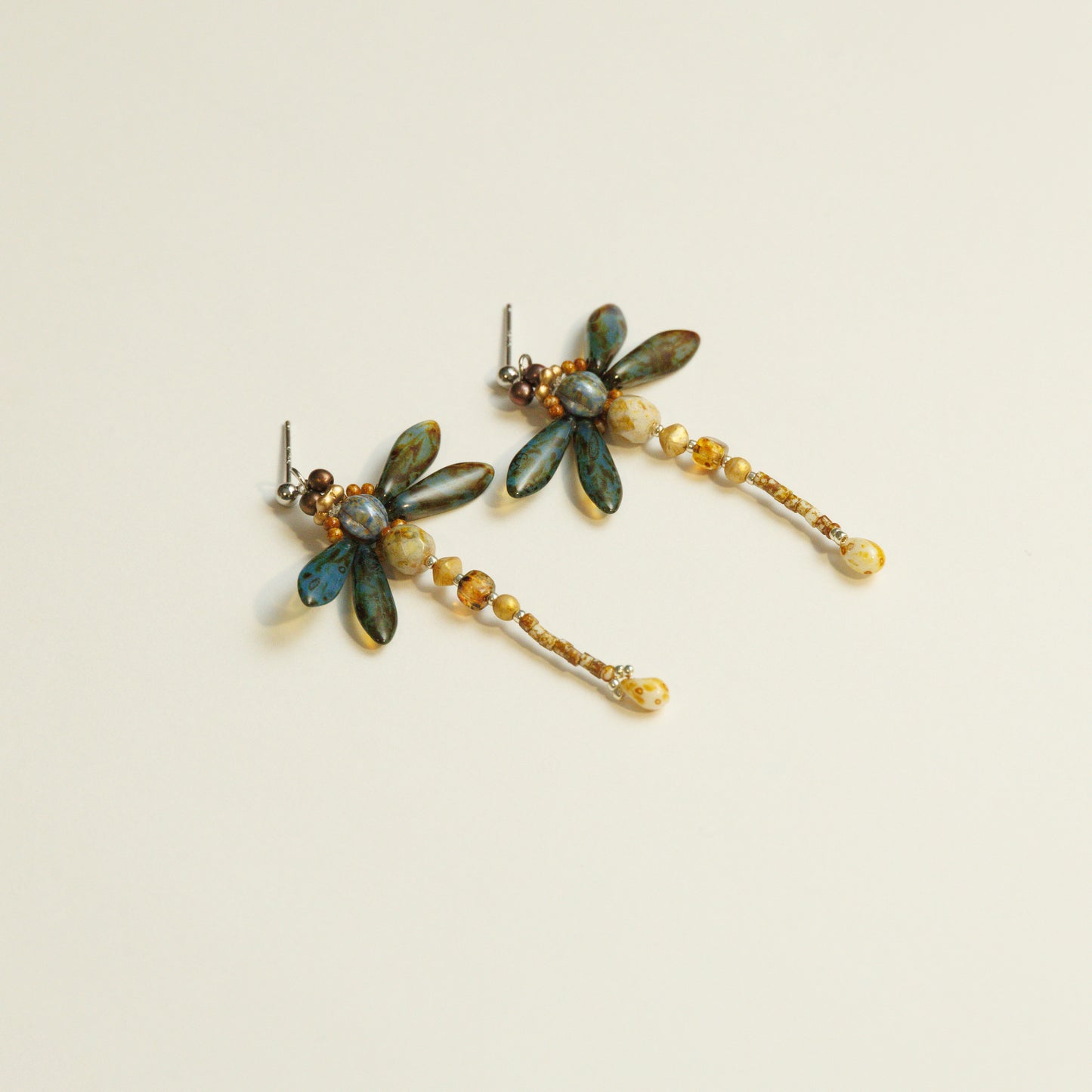 Handmade Bead-Weaving Dragonfly Earrings