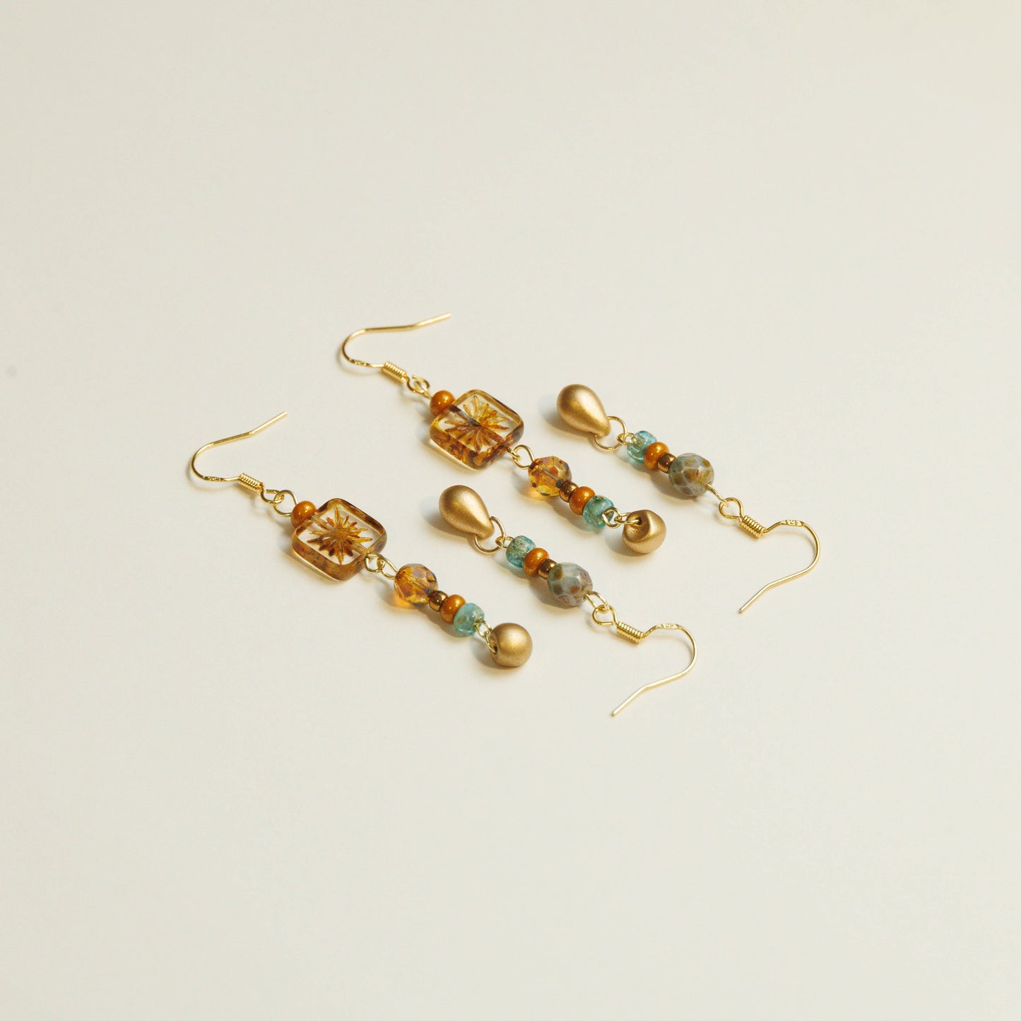 Handmade Golden Czech Glass Bead Earrings