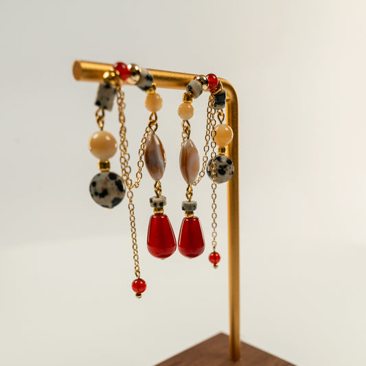 Kraaltjes oorbellen van natuurlijke rode agaat met kettingfranje