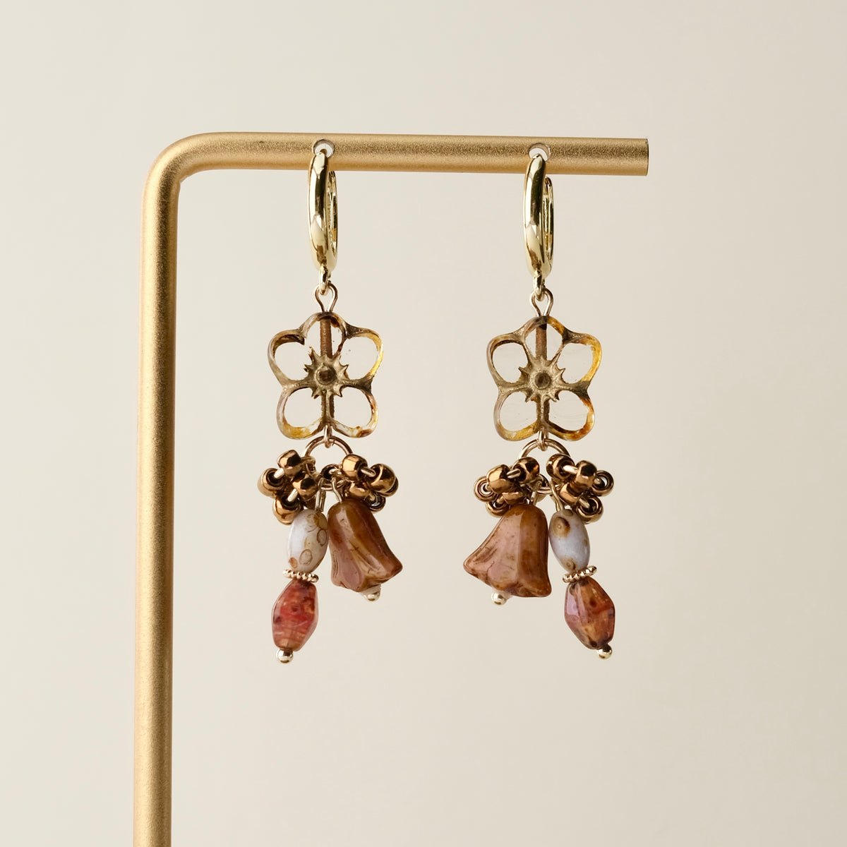 Brown Czech glass flower earrings