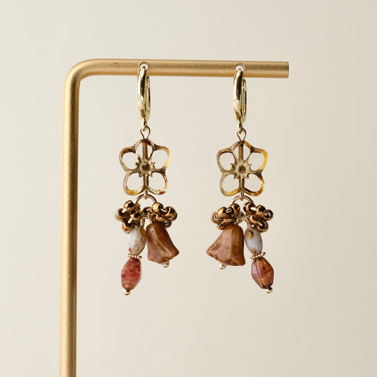 Brown Czech glass flower earrings