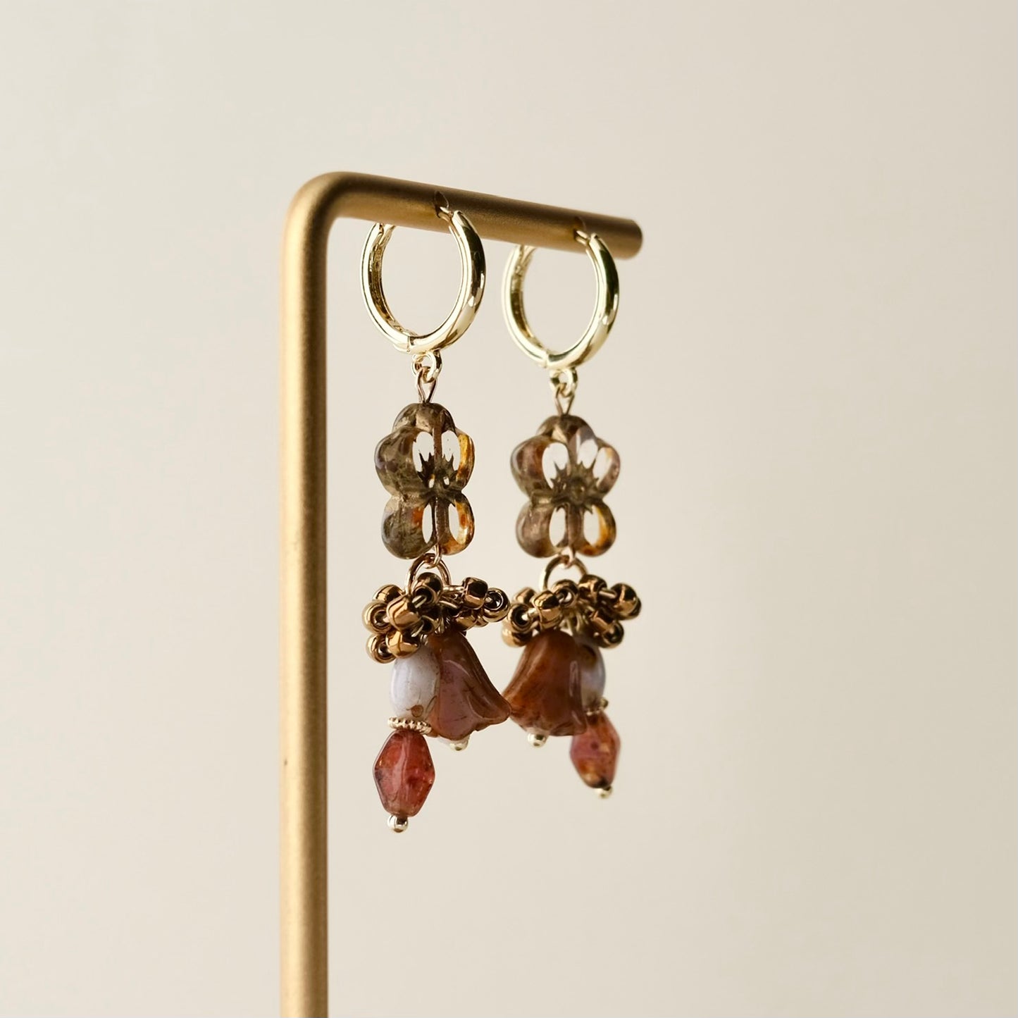 Brown Czech glass flower earrings