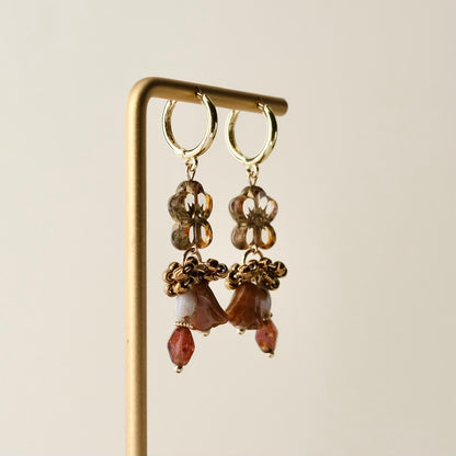 Brown Czech glass flower earrings