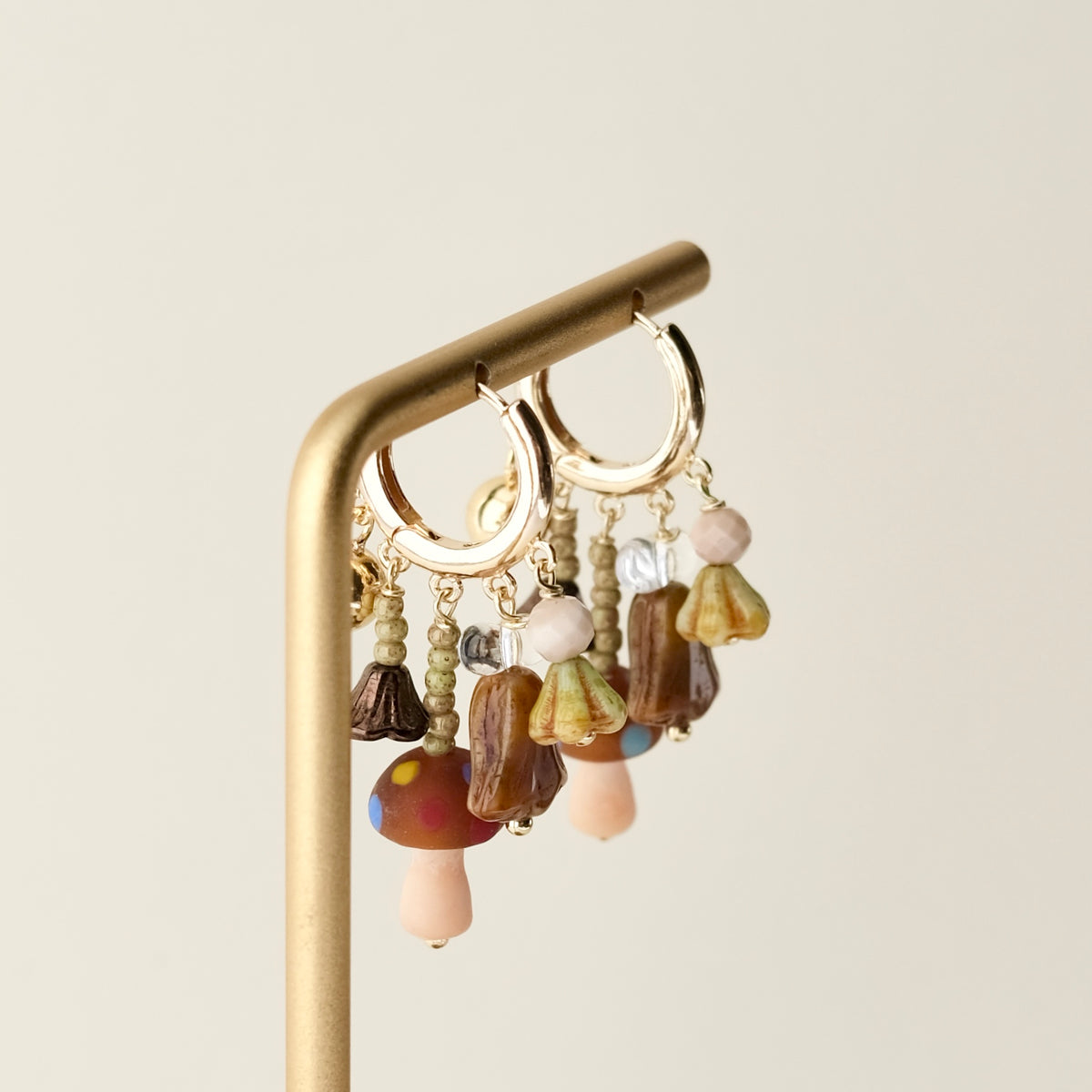 Multi charm mushroom earrings