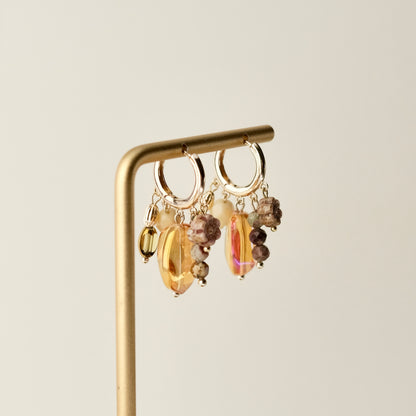 Orange iridescent multi-charm earrings