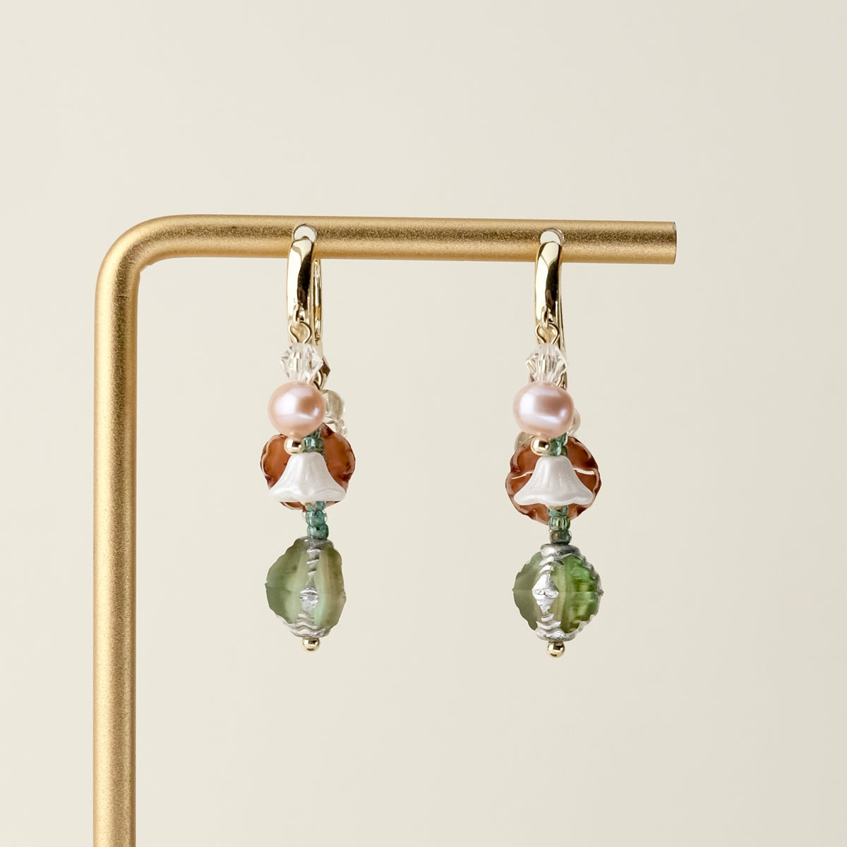 Mint flower charm hoop earrings