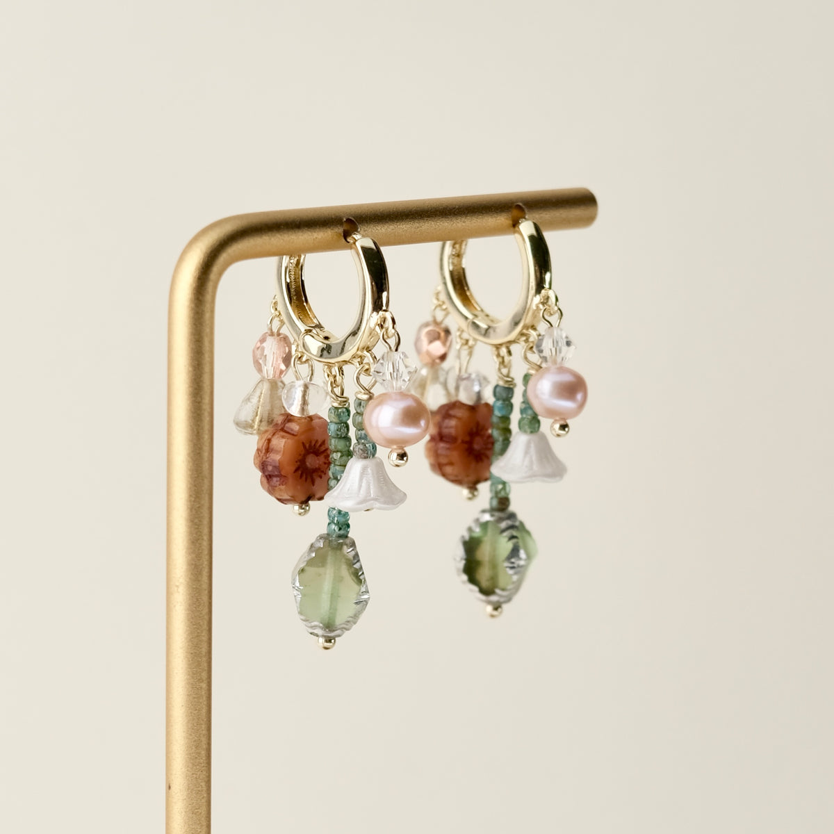 Mint flower charm hoop earrings