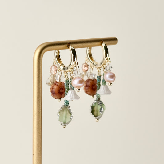 Mint flower charm hoop earrings