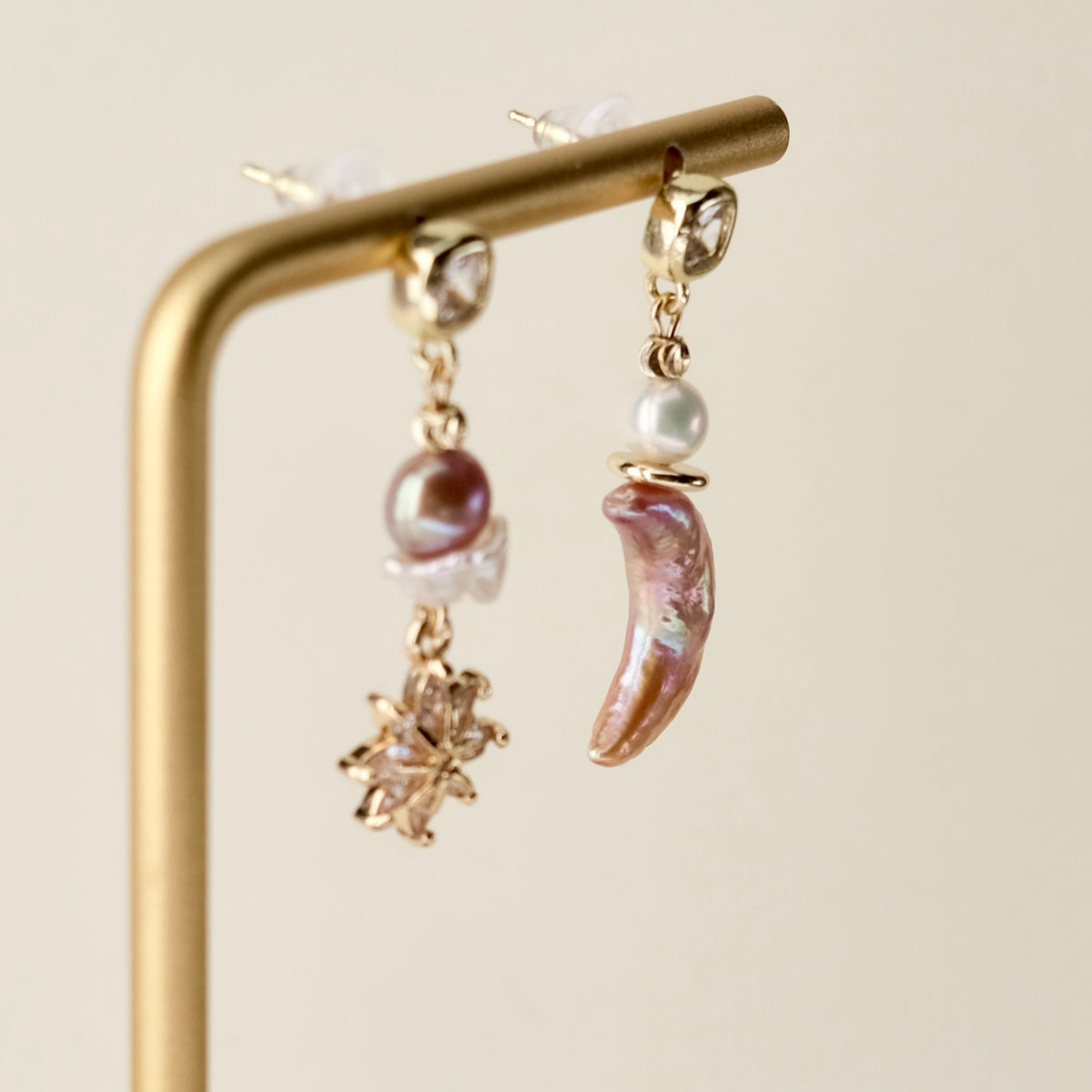 Star and moon freshwater pearl earrings