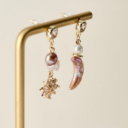 Star and moon freshwater pearl earrings