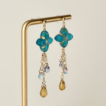 Blue Czech glass clover earrings