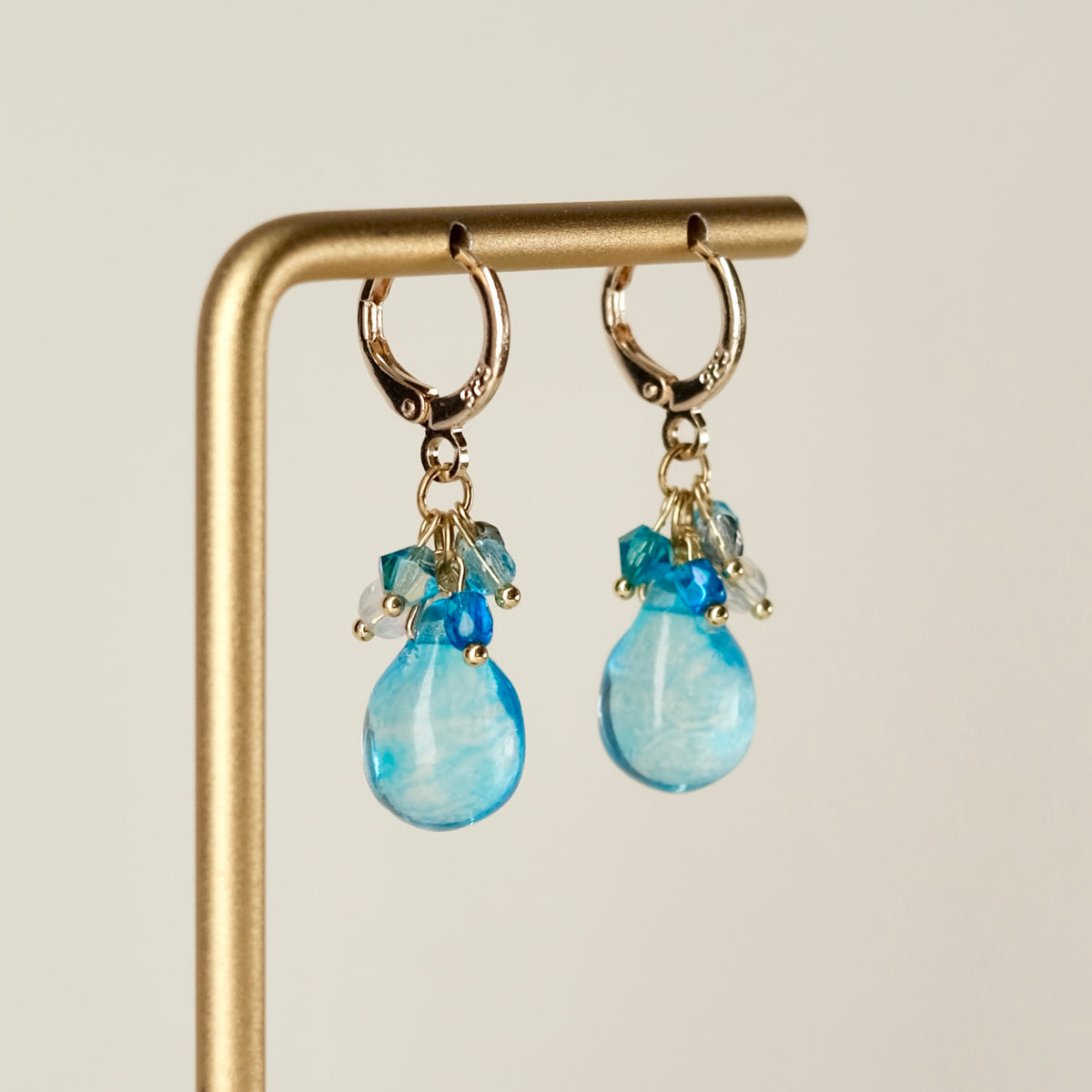 Blue Czech glass teardrop earrings