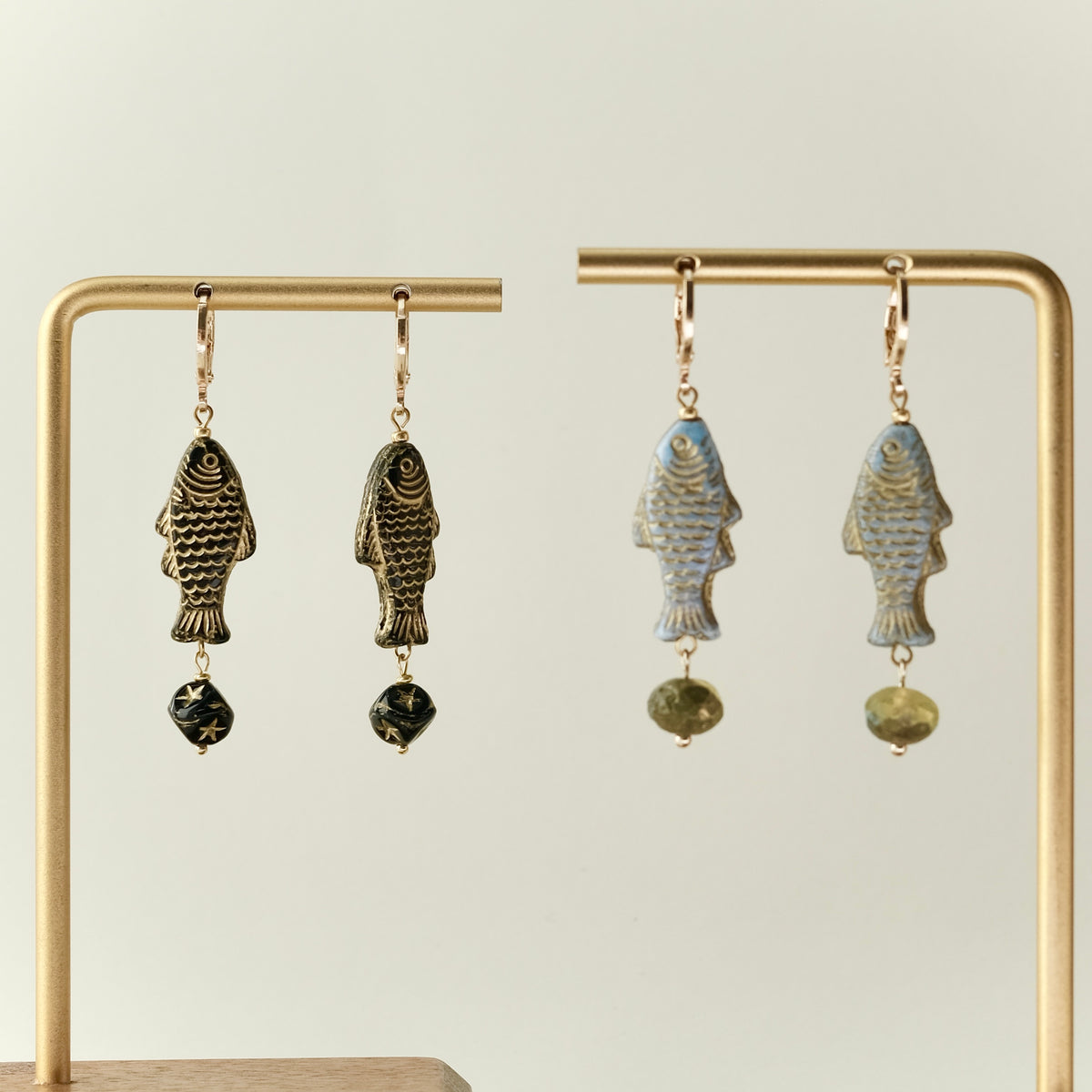 Hanging fish Czech glass earrings