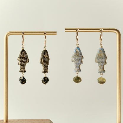 Hanging fish Czech glass earrings
