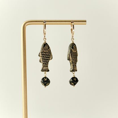 Hanging fish Czech glass earrings