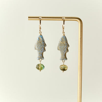 Hanging fish Czech glass earrings