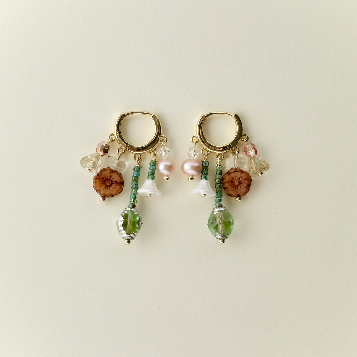 Mint flower charm hoop earrings