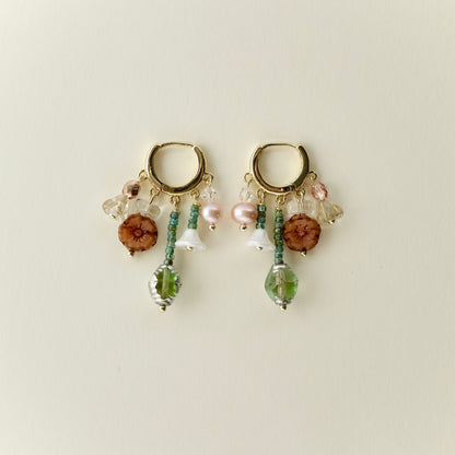 Mint flower charm hoop earrings