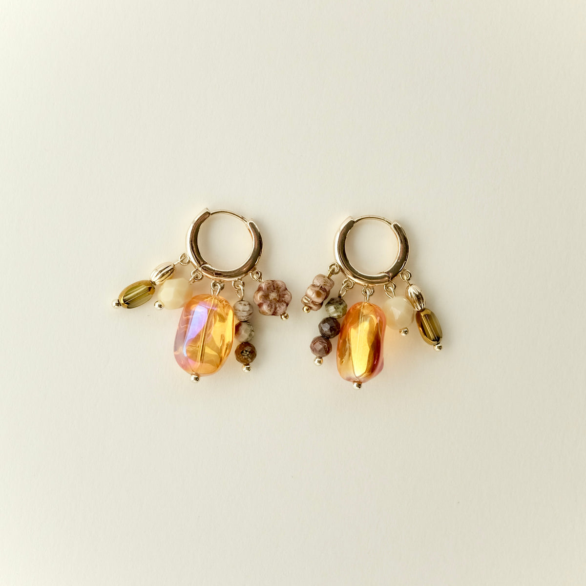 Orange iridescent multi-charm earrings