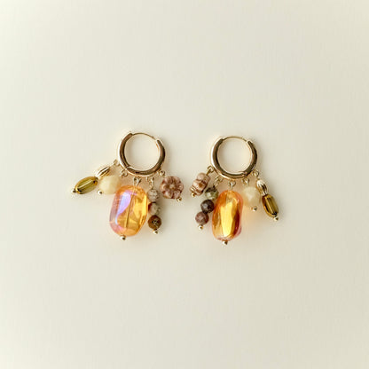 Orange iridescent multi-charm earrings