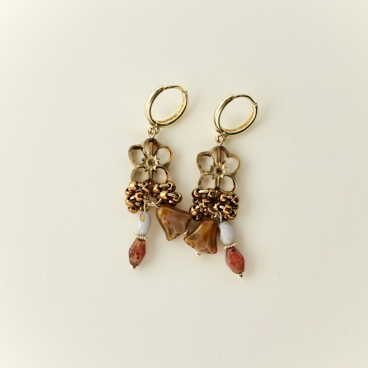 Brown Czech glass flower earrings