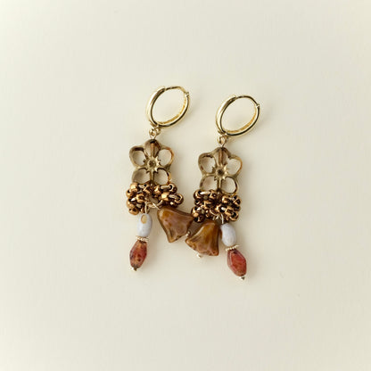 Brown Czech glass flower earrings
