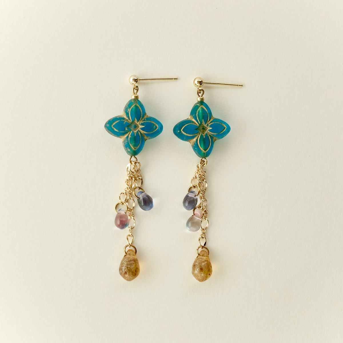 Blue Czech glass clover earrings